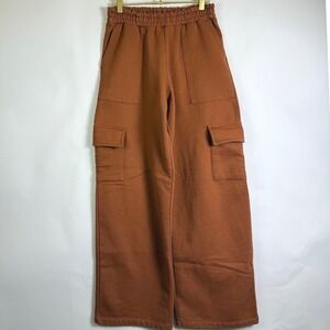 Brown Cargo Sweatpants Wide Leg High Waisted Casual Lounge Bottoms M